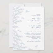 ソフトエレガントダスティブルー離れボタニカル結婚ズ 招待状 (正面)