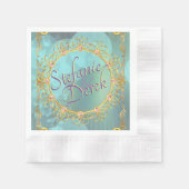 ソフトエレガントティール（緑がかった色）バブル 縁ありカクテルナプキン (正面)