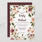 ソフトエレガントバラバーガンディ結婚クリーム 招待状 (正面/裏面)