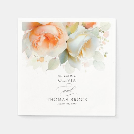 ソフトエレガントバラフラワーボタニカル結婚ズ スタンダードカクテルナプキン (正面)