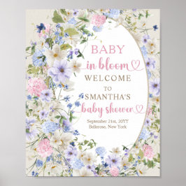 ソフトエレガントパステルワイルドフラワーズピンクブルーウェルカム ポスター