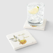 ソフトエレガントピースバラグリーン&金ゴールドオ結婚バル ストーンコースター (横)