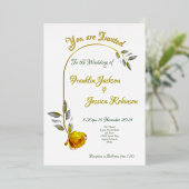 ソフトエレガントピースバラグリーン&金ゴールドオ結婚バル 箔招待状 (立ち正面)