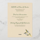 ソフトエレガントピースバラグリーン&金ゴールドオ結婚バル 箔招待状 (裏面)