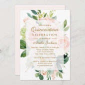 ソフトエレガントピーチ開花キンセアニェラ誕生日 招待状 (正面/裏面)