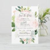 ソフトエレガントピーチ開花結婚式の日付を保存 招待状 (スタンド正面)