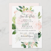 ソフトエレガントピーチ開花結婚式の日付を保存 招待状 (正面/裏面)