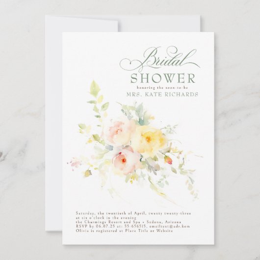 ソフトエレガントフラワーズボホブライダルシャワー 招待状 (正面)