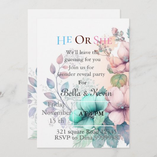 ソフトエレガントフローラ性差による招待状 招待状 (正面/裏面)