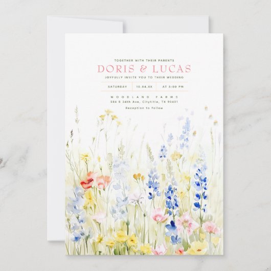 ソフトエレガントワイルドフラワーズ自然庭園の結婚式 招待状 (正面)