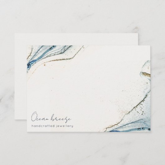 ソフトエレガント抽象芸術ウォーターカラーブルー金ゴールドビーチイ ノートカード (正面/裏面)