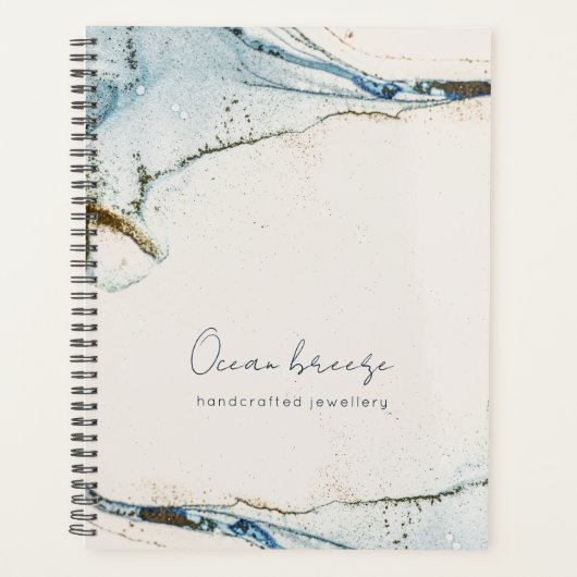 ソフトエレガント抽象芸術ウォーターカラーブルー金ゴールドビーチイ プランナー手帳 (正面)