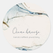 ソフトエレガント抽象芸術ウォーターカラーブルー金ゴールドビーチイ ラウンドシール (正面)