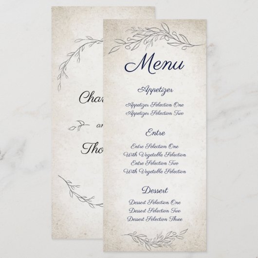 ソフトエレガント葉スクリプ結婚ト メニュー (正面/裏面)