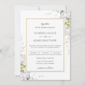 ソフトエレガント薄紫パープルフローラの結婚緑 招待状 (正面)