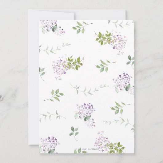 ソフトエレガント薄紫パープルフローラの結婚緑 招待状 (裏面)