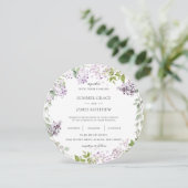 ソフトエレガント薄紫パープルフローラの結婚緑 招待状 (スタンド正面)