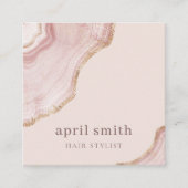 ソフトエレガント赤面バラ金ゴールド瑪瑙マーブルQRコード スクエア名刺 (正面)