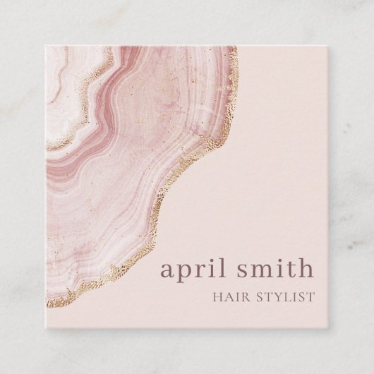 ソフトエレガント赤面バラ金ゴールド瑪瑙マーブルQRコード スクエア名刺 (正面)