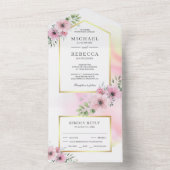 ソフトエレガント赤面ピンクウォーター色フローラ結婚ズ オールインワン招待状 (内側)