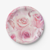 ソフトエレガント赤面ピンクローズフローラ ペーパープレート (正面)