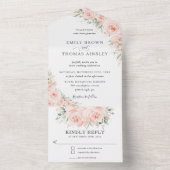 ソフトエレガント赤面フローラバラグリーナリー結婚ズ オールインワン招待状 (内側)