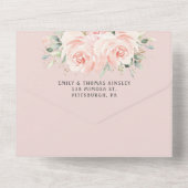 ソフトエレガント赤面フローラバラグリーナリー結婚ズ オールインワン招待状 (裏面)