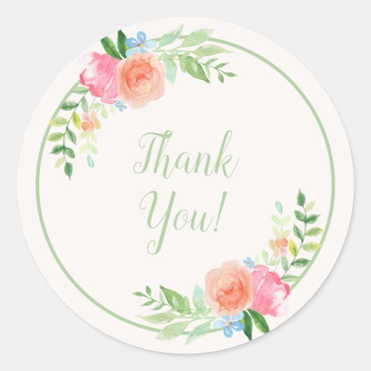 ソフトオかわいらしレンジピンクフローラ水色サンキュー ラウンドシール (正面)