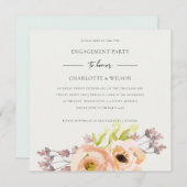 ソフトオフ白赤面ピンクピーチフローラ婚約 招待状 (正面/裏面)