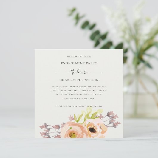 ソフトオフ白赤面ピンクピーチフローラ婚約 招待状 (スタンド正面)