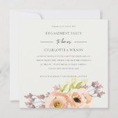 ソフトオフ白赤面ピンクピーチフローラ婚約 招待状 (正面)