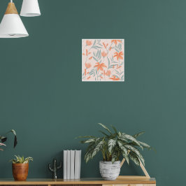 ソフトオレンジとセージのピーチ フローラル ボタニカル ポスター