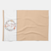 ソフトオレンジ色の水彩フローラリース パーソナライズされた キッチンタオル (横)