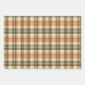 ソフトオレンジ、グリーン&クリームプレイド ラッピングペーパーシート (正面3)