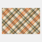 ソフトオレンジ、グリーン&クリームプレイド ラッピングペーパーシート (正面)