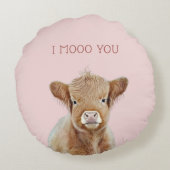 ソフトカスタマイズ可能なピンクハイランド牛のデザインフローラ ラウンドクッション (裏面)