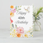 ソフトカラフルフローラ誕生日フラットグリーティングカード カード (スタンド正面)