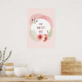 ソフトカラーピンク及びグリーンフローラカスタム ポスター (キッチン)