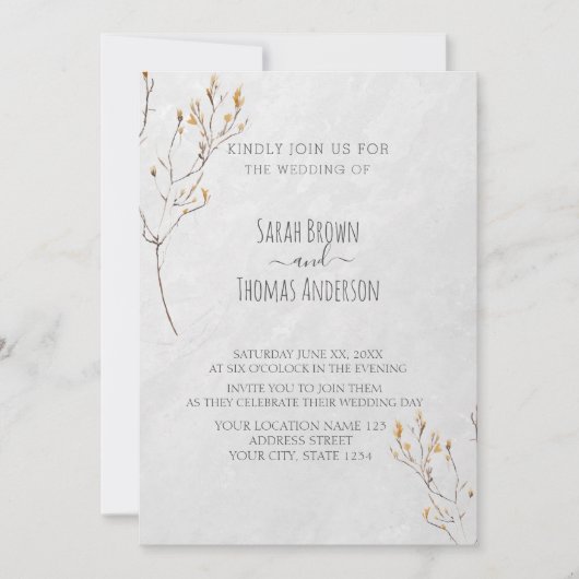 ソフトカラーワイルドフラワー焦げオレンジ招待状 招待状 (正面)