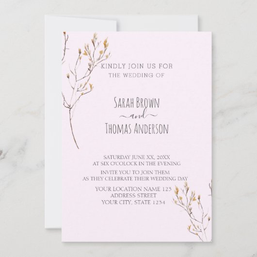 ソフトカラーワイルドフラワー焼きオレンジ&ベビーピンク 招待状 (正面)