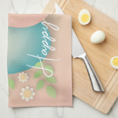 ソフトカラー復活祭の卵と春デイジーの花 キッチンタオル (四つ折り)