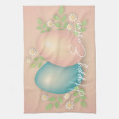 ソフトカラー復活祭の卵と春デイジーの花 キッチンタオル (縦)