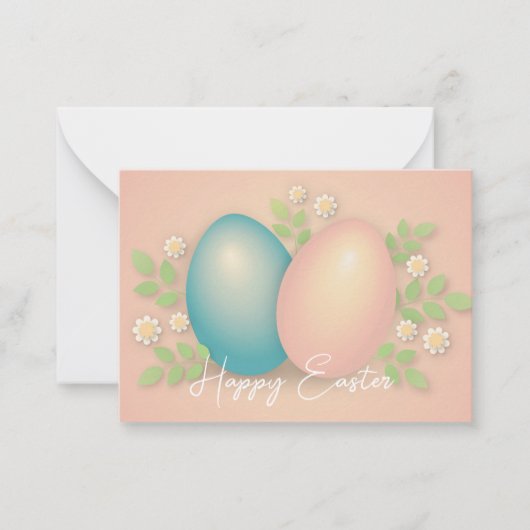 ソフトカラー復活祭の卵と春デイジーの花 ノートカード (正面)