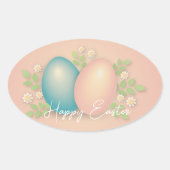 ソフトカラー復活祭の卵と春デイジーの花 楕円形シール (正面)