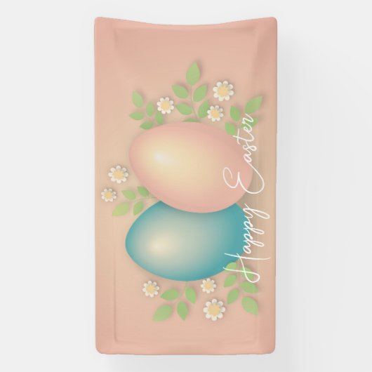 ソフトカラー復活祭の卵と春デイジーの花 横断幕 (縦)