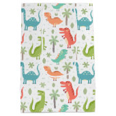 ソフトカラー恐竜のヤシの木の子供 ミディアムペーパーバッグ (裏面)