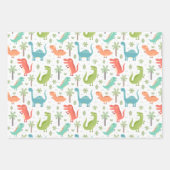 ソフトカラー恐竜のヤシの木の子供 ラッピングペーパーシート (正面2)