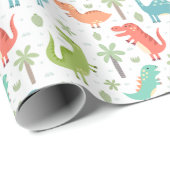 ソフトカラー恐竜のヤシの木の子供 ラッピングペーパー (ロールコーナー)
