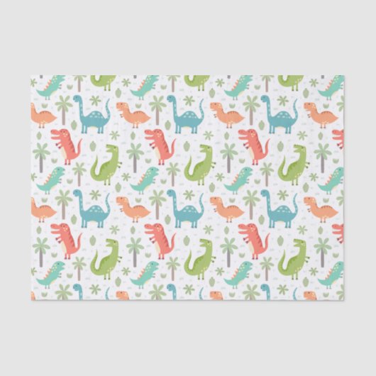 ソフトカラー恐竜のヤシの木の子供 薄葉紙 (正面)