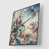 ソフトカラー鮮やかの抽象芸術フローラデザイン スクエア壁時計 (傾斜)